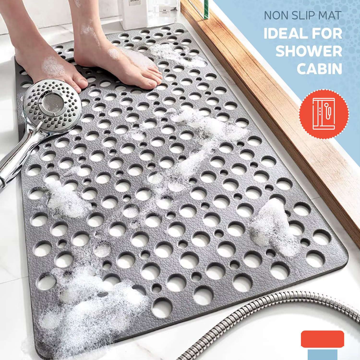 Tapis de bain et de douche antidérapant avec ventouses et trous de drainage