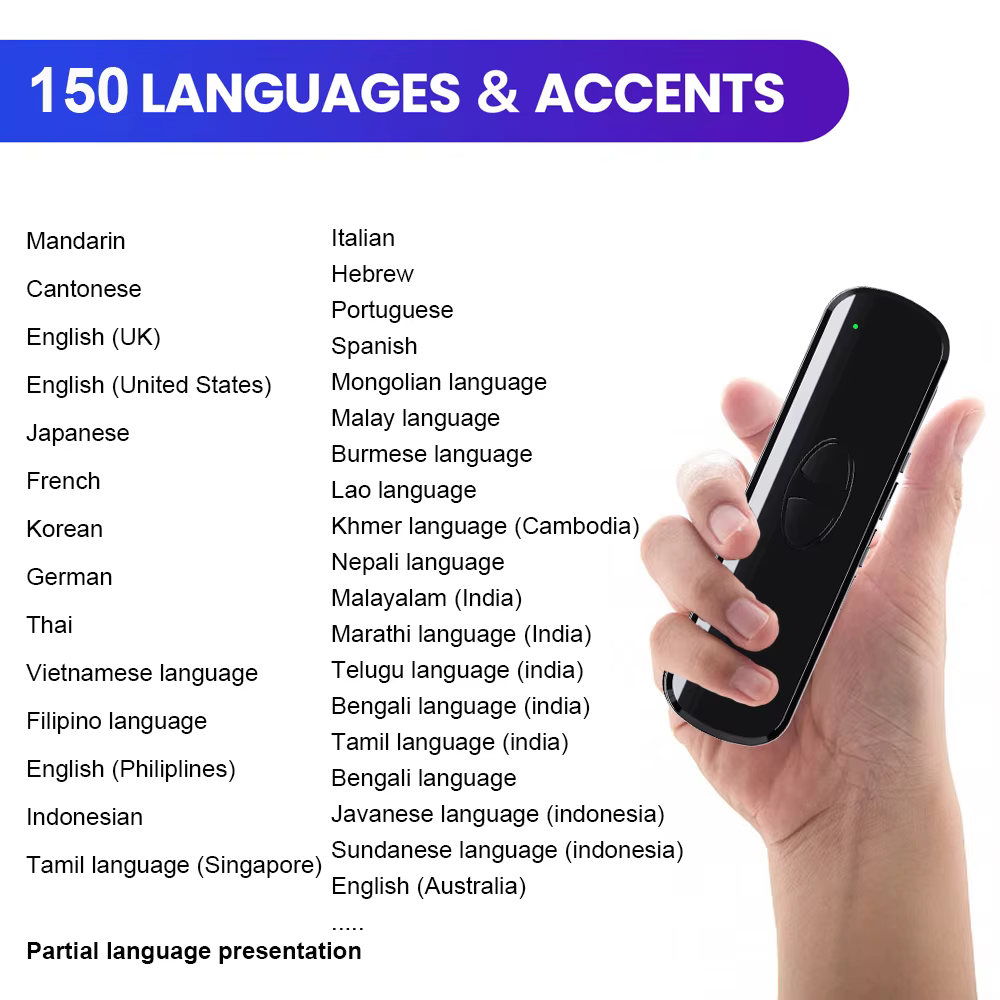 Dispositif de traduction linguistique, traduction bidirectionnelle en temps réel, application prenant en charge 150 langues, traduction vocale pour voyages, apprentissage, shopping