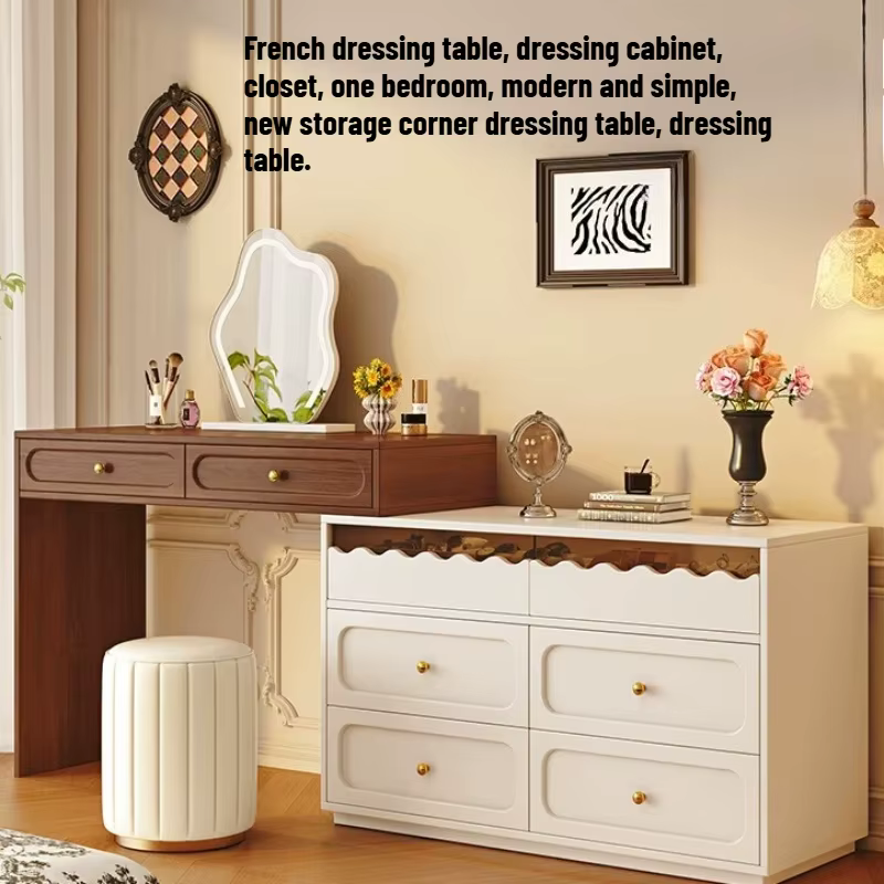 Coiffeuse d'angle vintage française avec miroir et tabouret, pour chambre et bureau, meuble de maquillage pour la maison