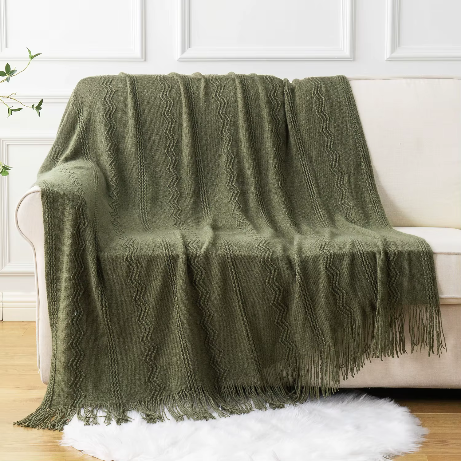 Couverture Battilo vert olive pour lit et canapé