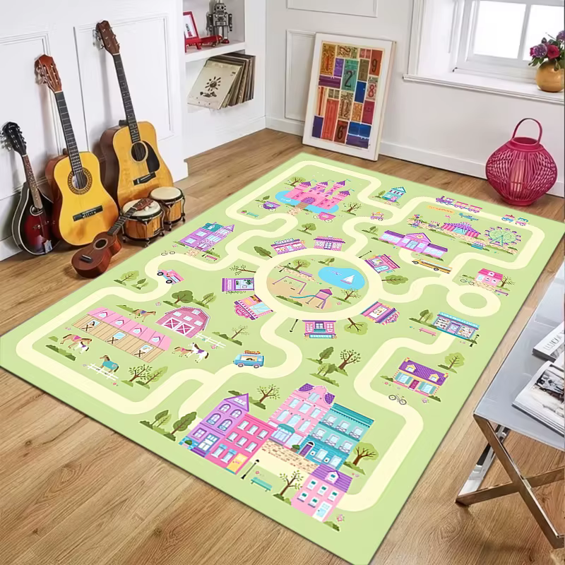 Tapis de jeu pour enfants Rose Thème Parc d'attractions