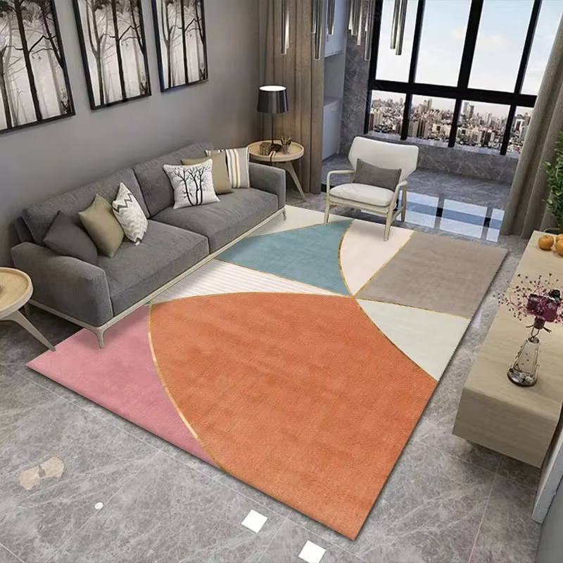 Tapis de Sol à Lignes Géométriques Gris et Orange