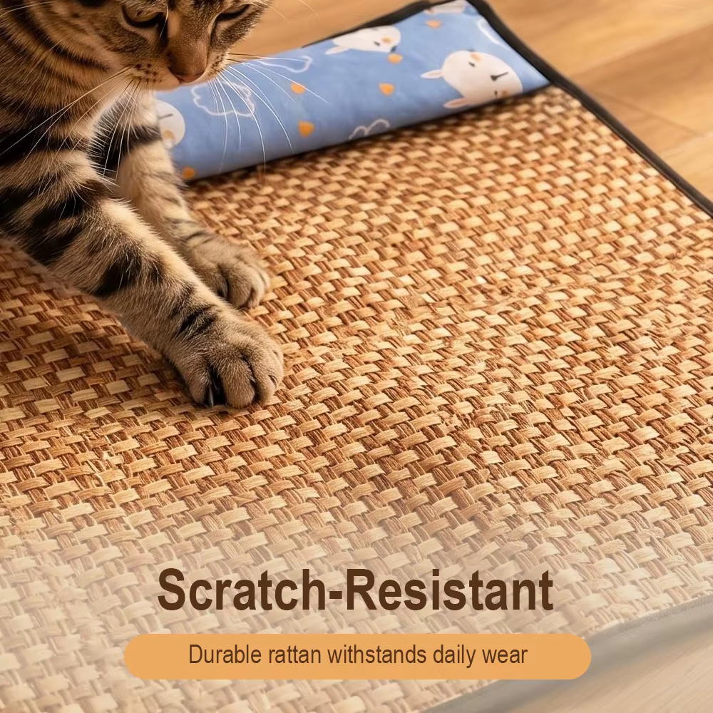 Tapis rafraîchissant naturel pour chat d'été avec oreiller