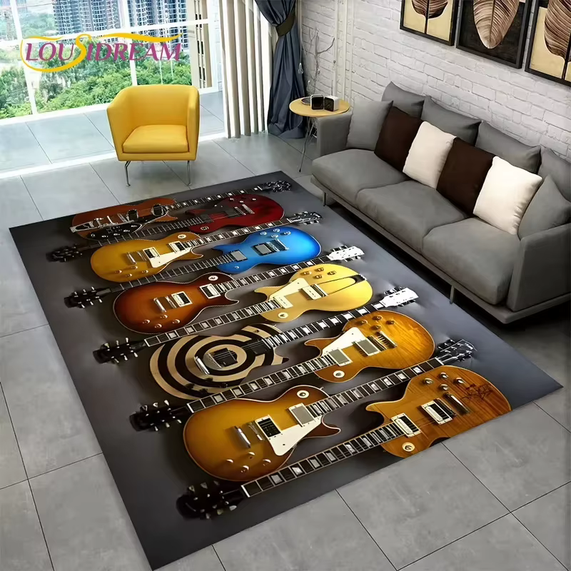 Tapis de guitare électrique vintage VIKAMA, thème rock, antidérapant et lavable, pour studio de musique, chambre à coucher, décoration de man cave