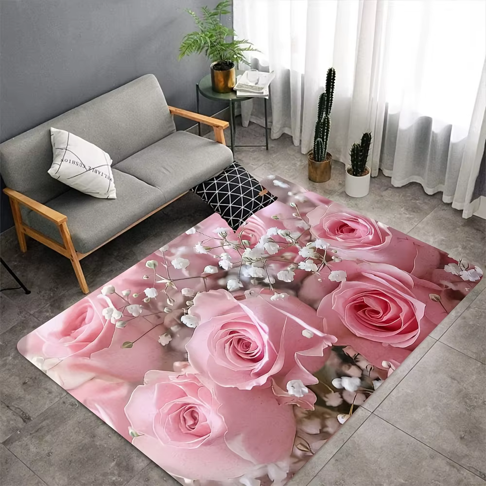 Tapis décoratif VIKAMA à roses roses