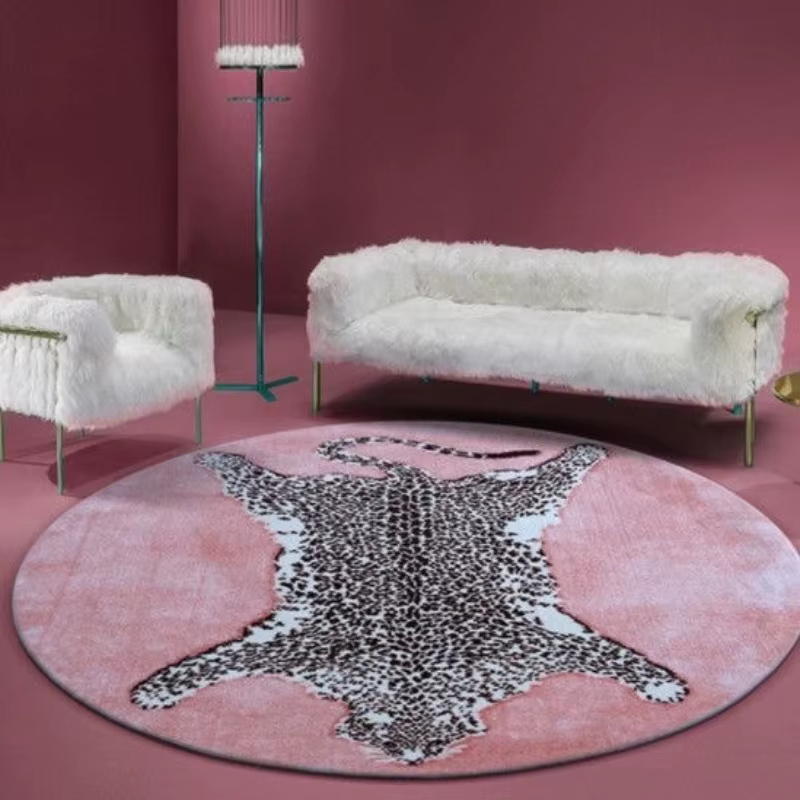 Tapis de salon rond motif léopard