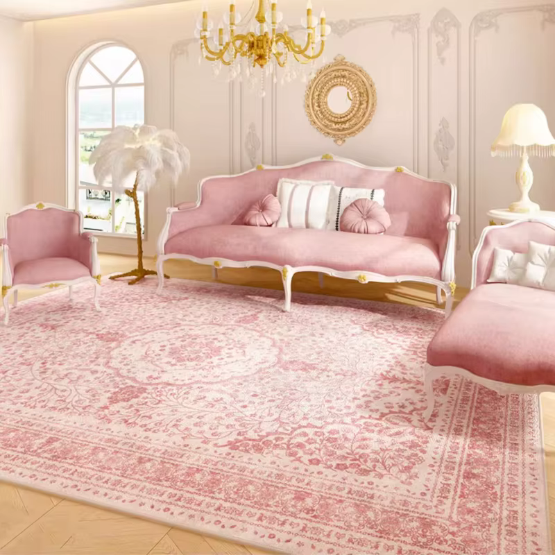 Tapis de salon rose léger de luxe haut de gamme