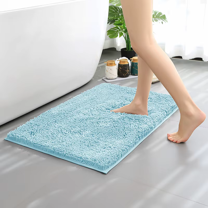 Tapis de bain en Chenille bleu doux et absorbant