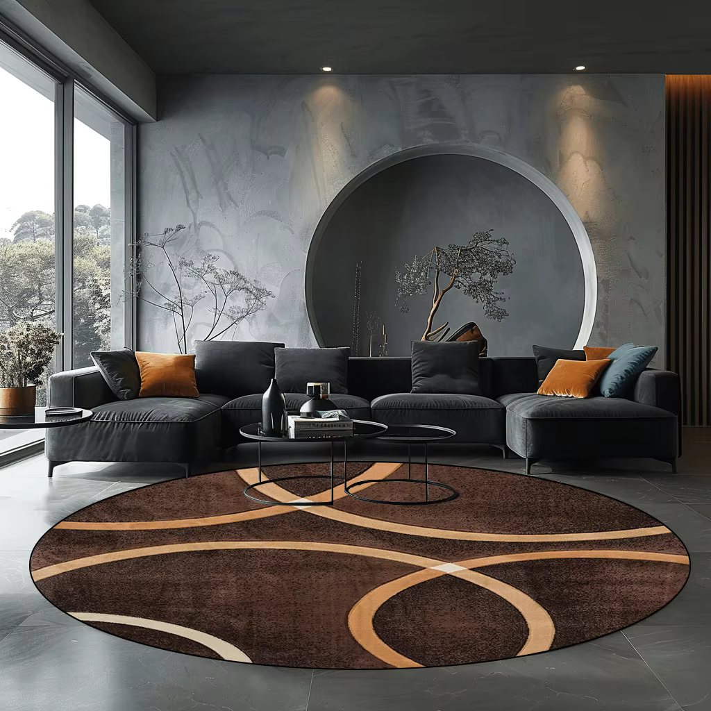 Tapis rond géométrique gris pour salon