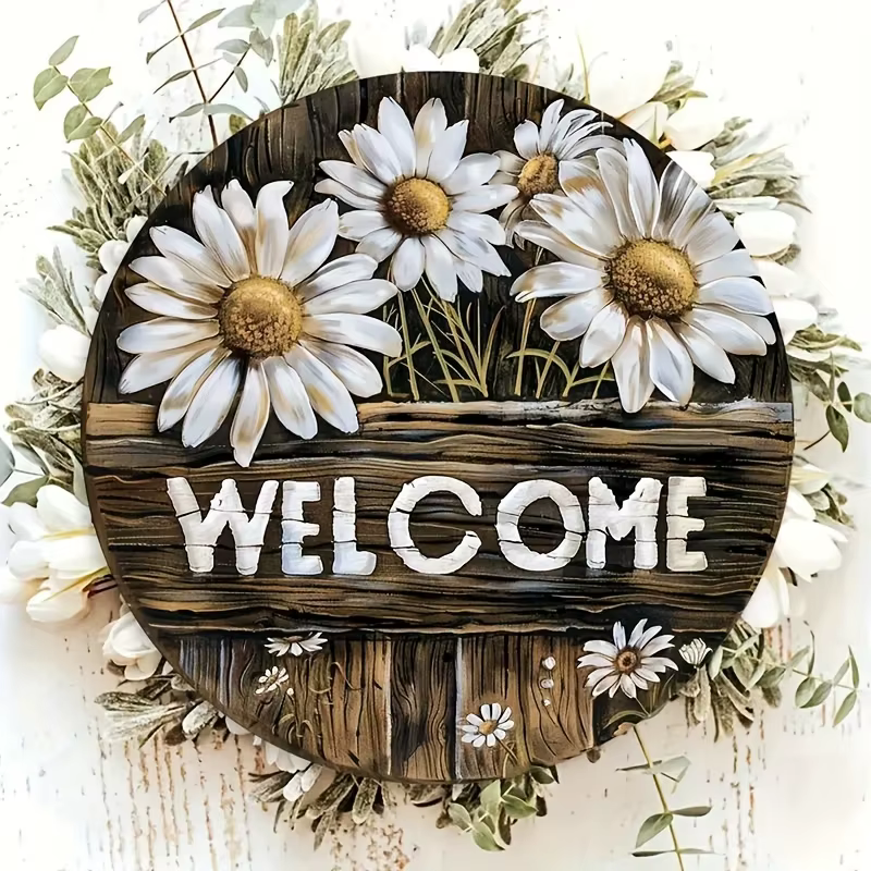 Panneau de marguerite de bienvenue en bois de 8 pouces