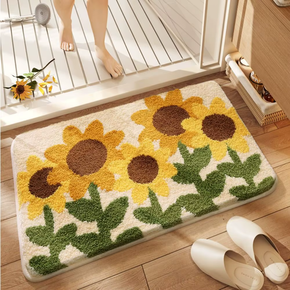 Petit tapis de sol de salle de bain à fleurs fraîches