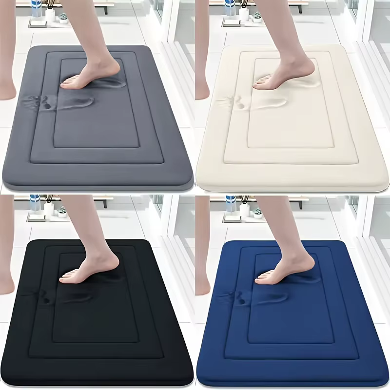 Tapis de bain Vintage en mousse à mémoire de forme, 1 pièce, absorbant, antidérapant, tapis de cuisine avec motif Floral, Beige et bleu, coussin sur pied confortable