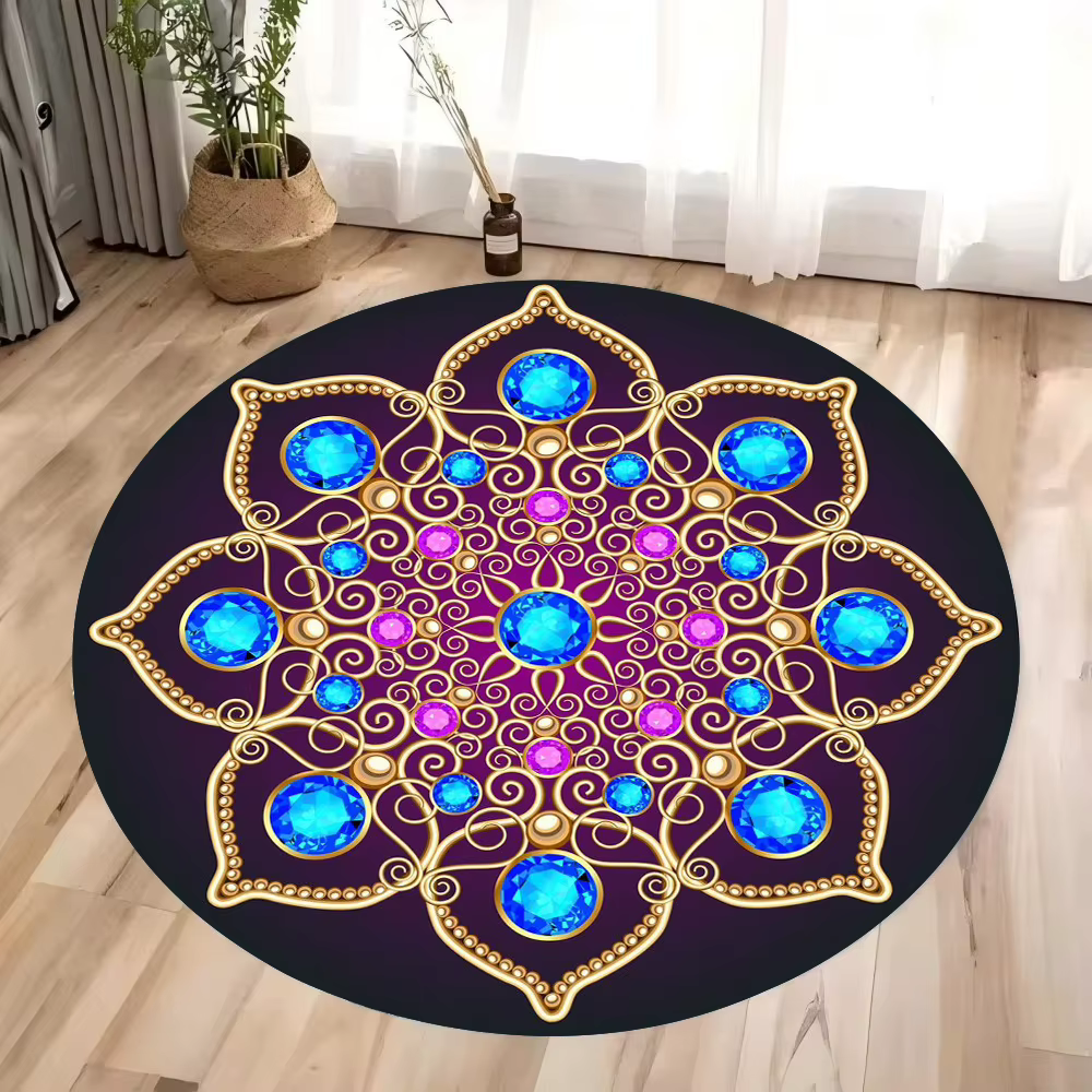 Tapis rond Mandala, tapis de sol géométrique