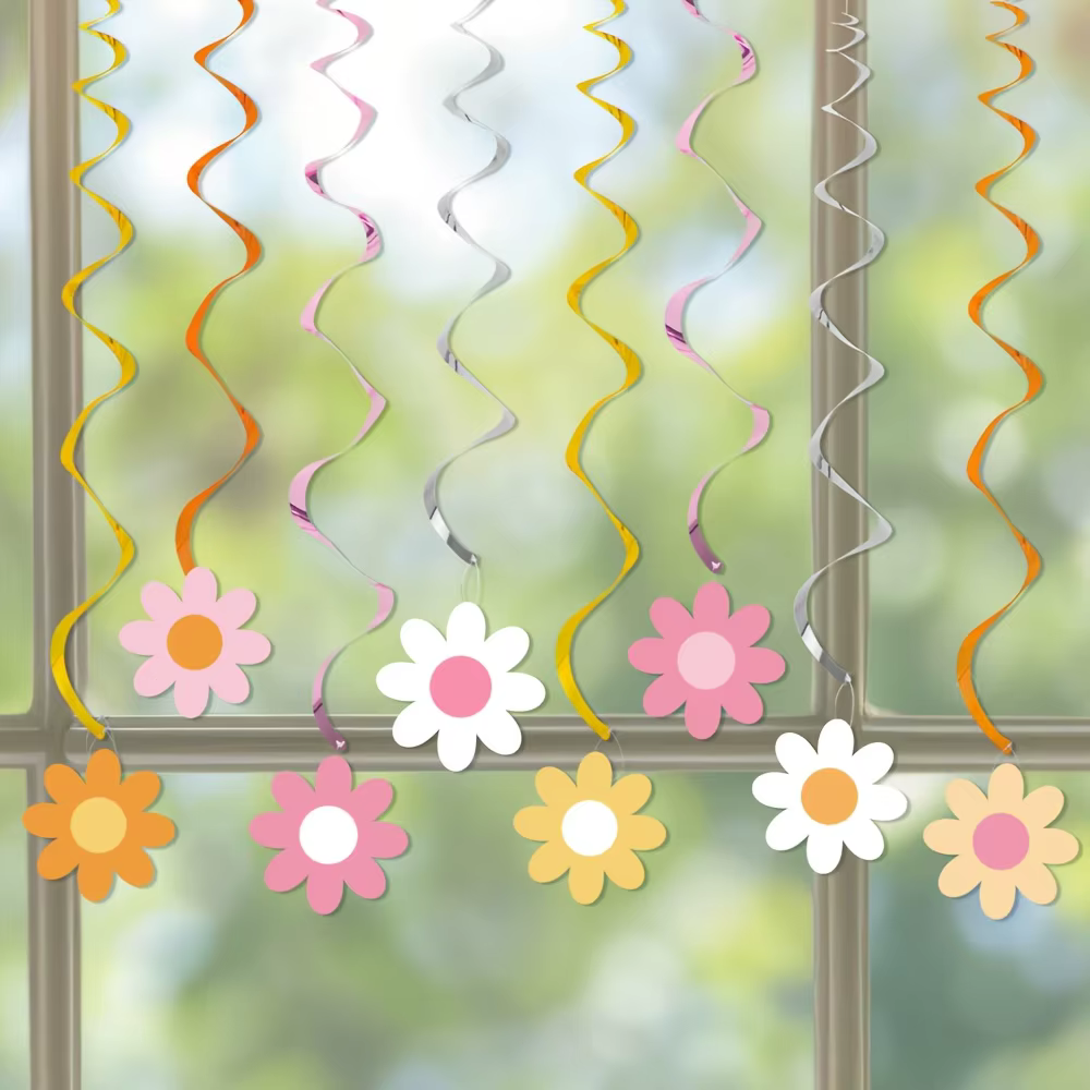 Ensemble de 16 décorations suspendues rotatives en forme de marguerite - Idéal pour une fête d'anniversaire sur le