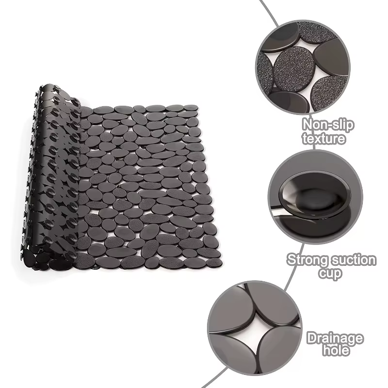 Tapis de bain galets antidérapant, tapis de sol de douche, Texture pierre, tapis de salle de bain en plastique avec ventouses, tapis carré antidérapant
