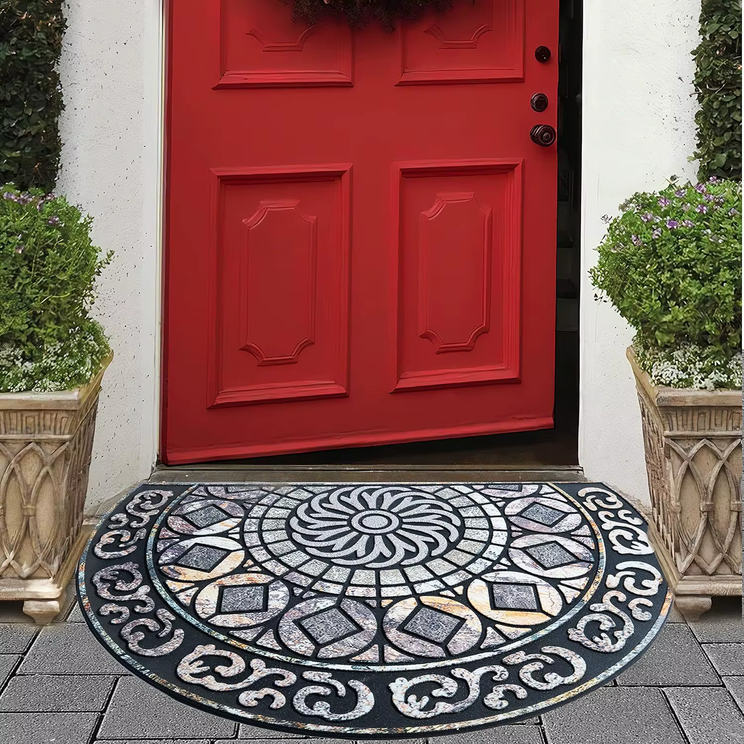 Tapis demi-rond en terre cuite bohème