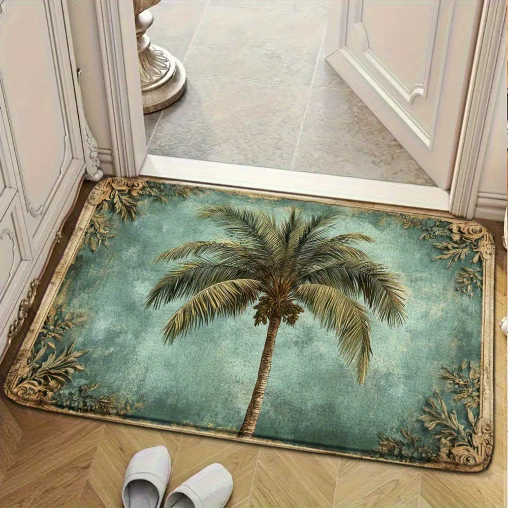 Tapis de bain vintage en flanelle motif palmier de coco