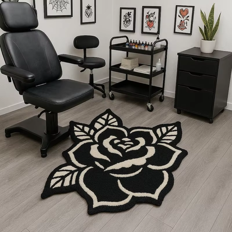 VIKAMA Tapis rose minimaliste noir et blanc