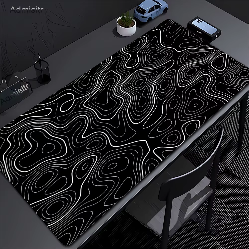 Tapis de souris Gamer noir et blanc, antidérapant, résistant à l'usure, fond en caoutchouc avec bord cousu, adapté au travail 400x900