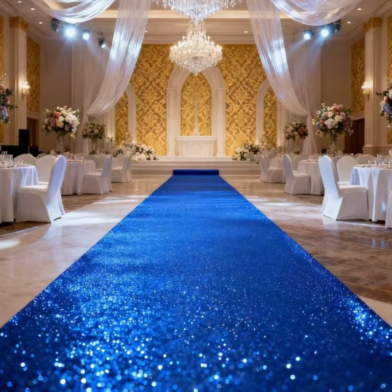 Tapis bleu élégant, tapis de défilé brillant