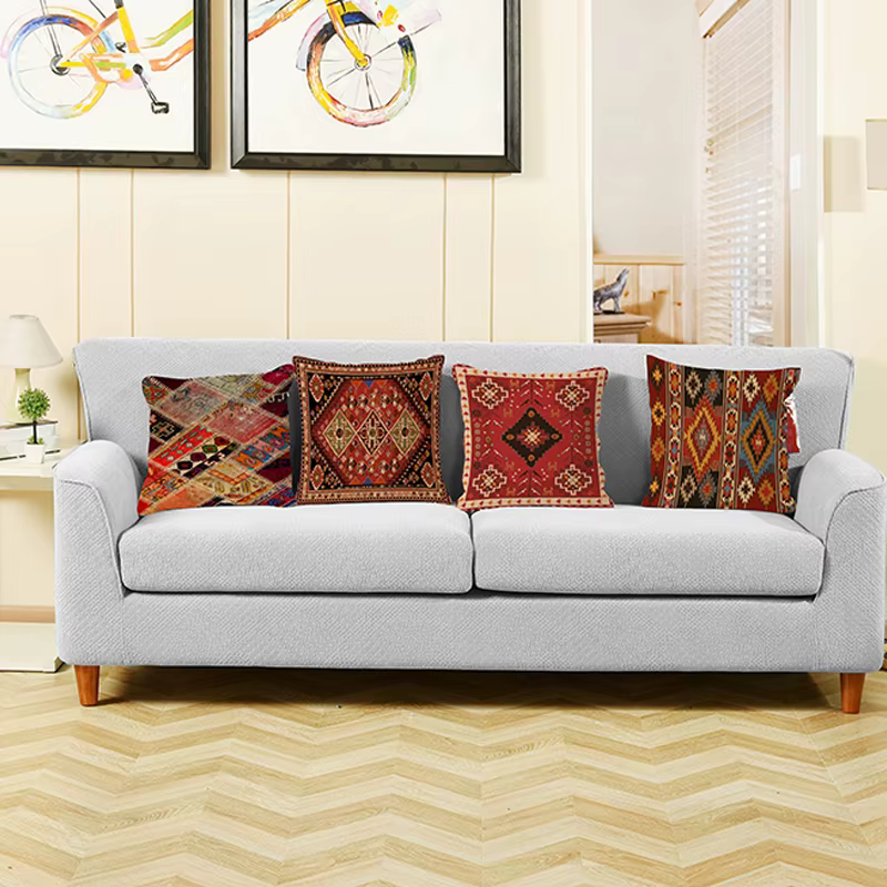 Taie d'oreiller décorative pour canapé, tapis persan ethnique, coussin géométrique, rouge, bleu, tribal, bergame, bohème, décoration de la maison