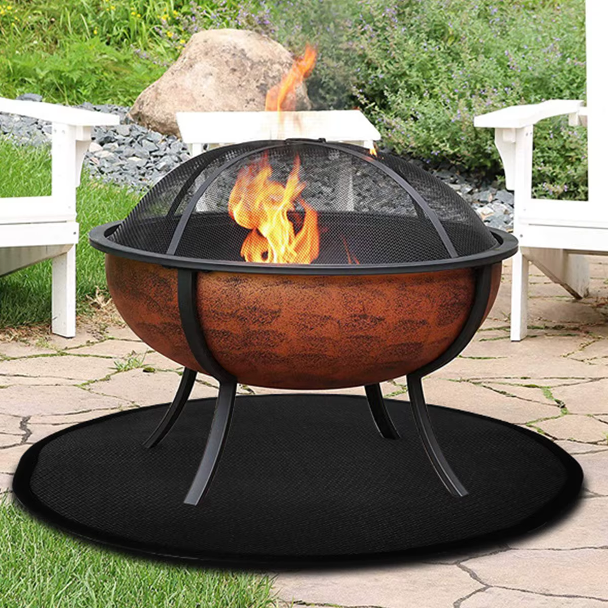Tapis de gril tapis de foyer pour barbecue en plein air poêle rond tapis de feu trois couches épaissi tapis de feu de poêle ignifuge pour pont