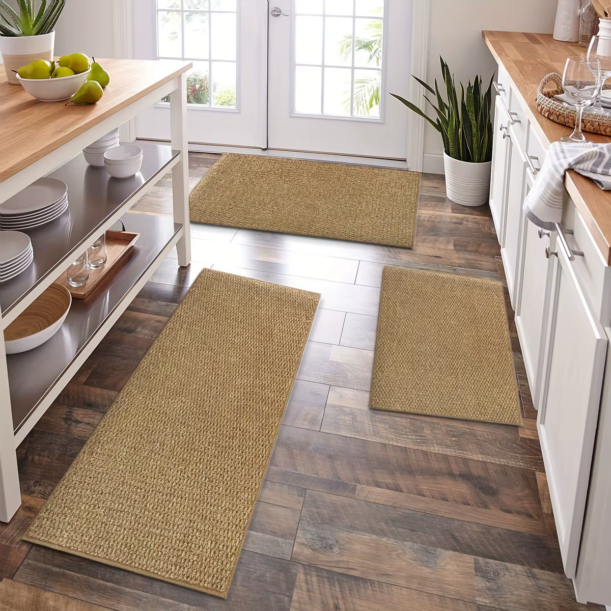 Tapis de cuisine antidérapant lavable en faux sisal