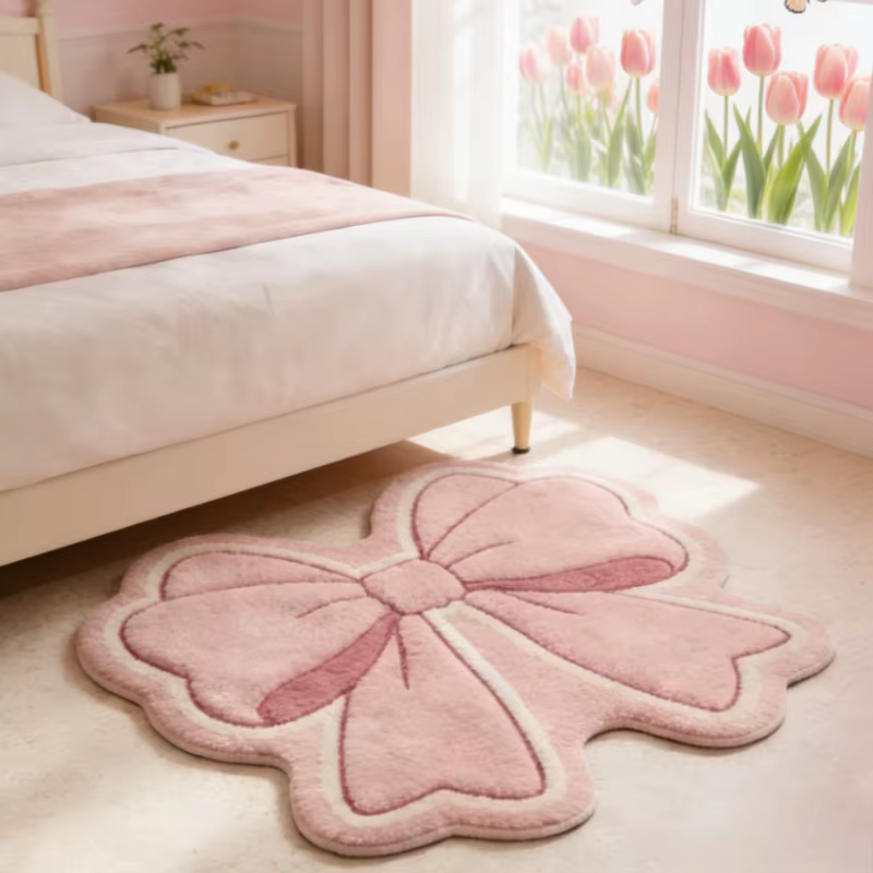 Tapis rose à motif nœud papillon pour chambre à coucher
