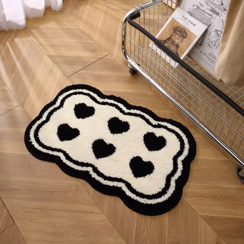 Tapis de salle de bain modernes antidérapants noirs avec tapis blancs