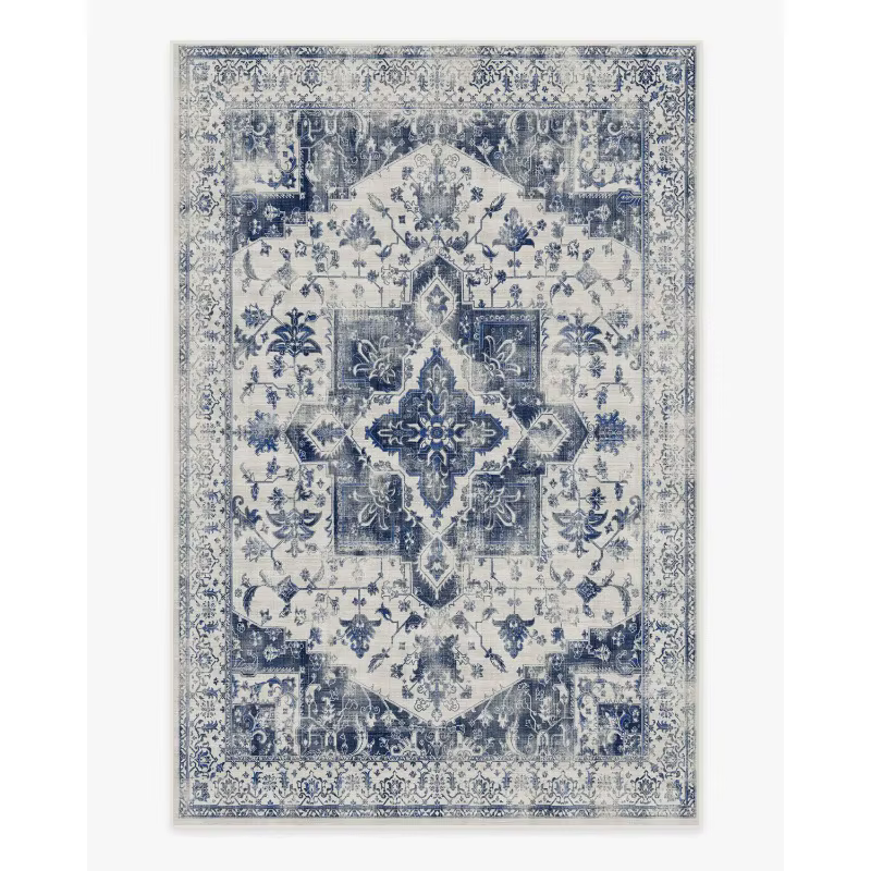 Tapis d'intérieur vintage Lea bleu lavable