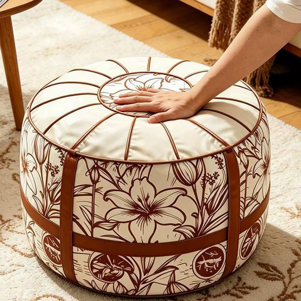 Pouf ottoman à motif bohème, design remplissable, grande ouverture, ottoman de rangement, cuir PU résistant à l'eau, coussin de sol
