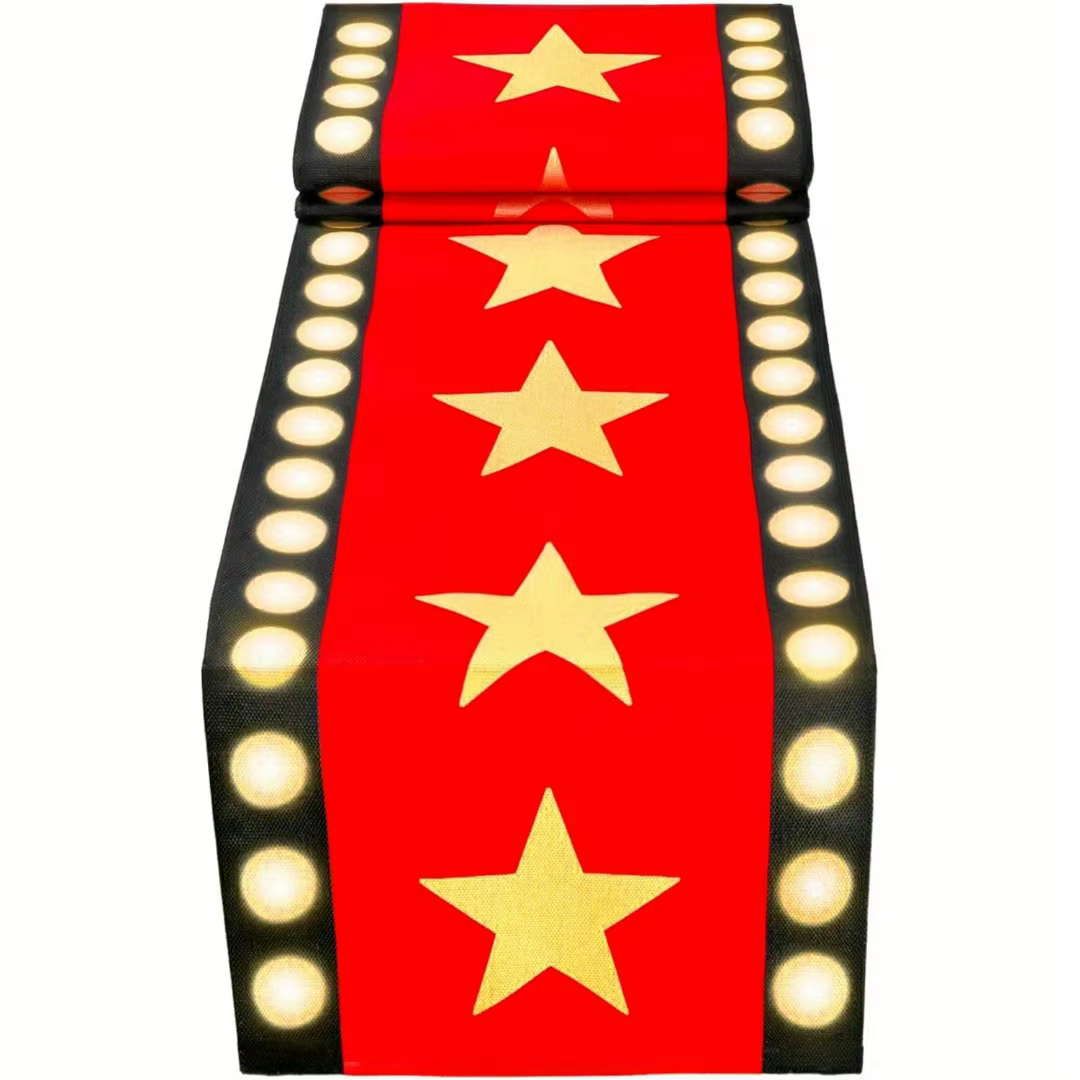 1 pièce Chemin de table motif étoiles colorées – Décoration de tapis noir pour soirées cinéma et fournitures de fête d'anniversaire