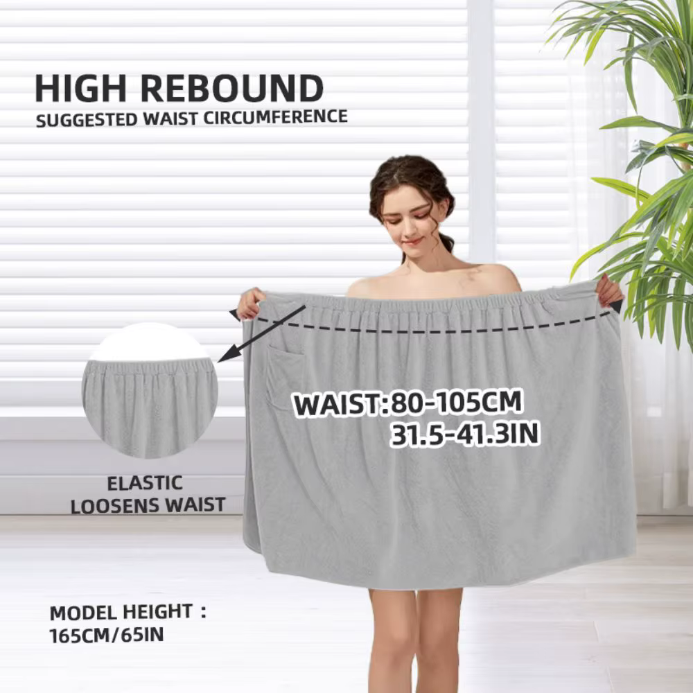 Serviette de bain en microfibre pour femme – Peignoir de douche à séchage rapide avec bande élastique, poche pratique, idéal pour le spa et la salle de bain