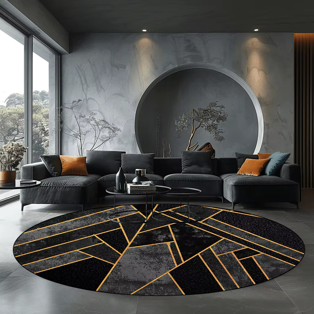 Tapis rond géométrique gris pour salon