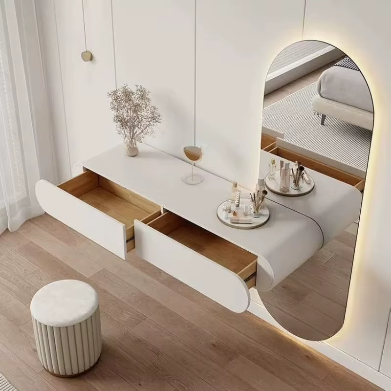 Organiseurs modernes, Miroir de coiffeuse, Table de chevet, Coiffeuse de luxe, Bureau de beauté, Meuble de chambre et de salon en bois, Schminktisch, Mobilier de maison