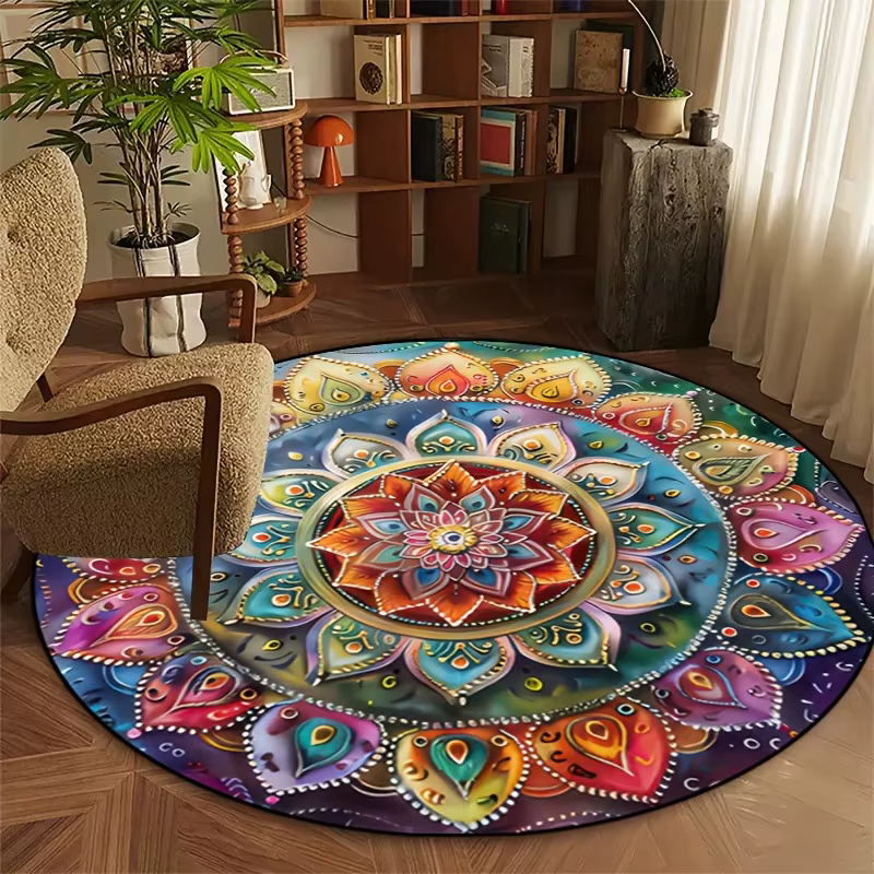 Tapis rond Mandala, tapis de sol géométrique
