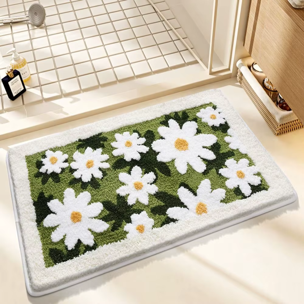 Petit tapis de sol de salle de bain à fleurs fraîches