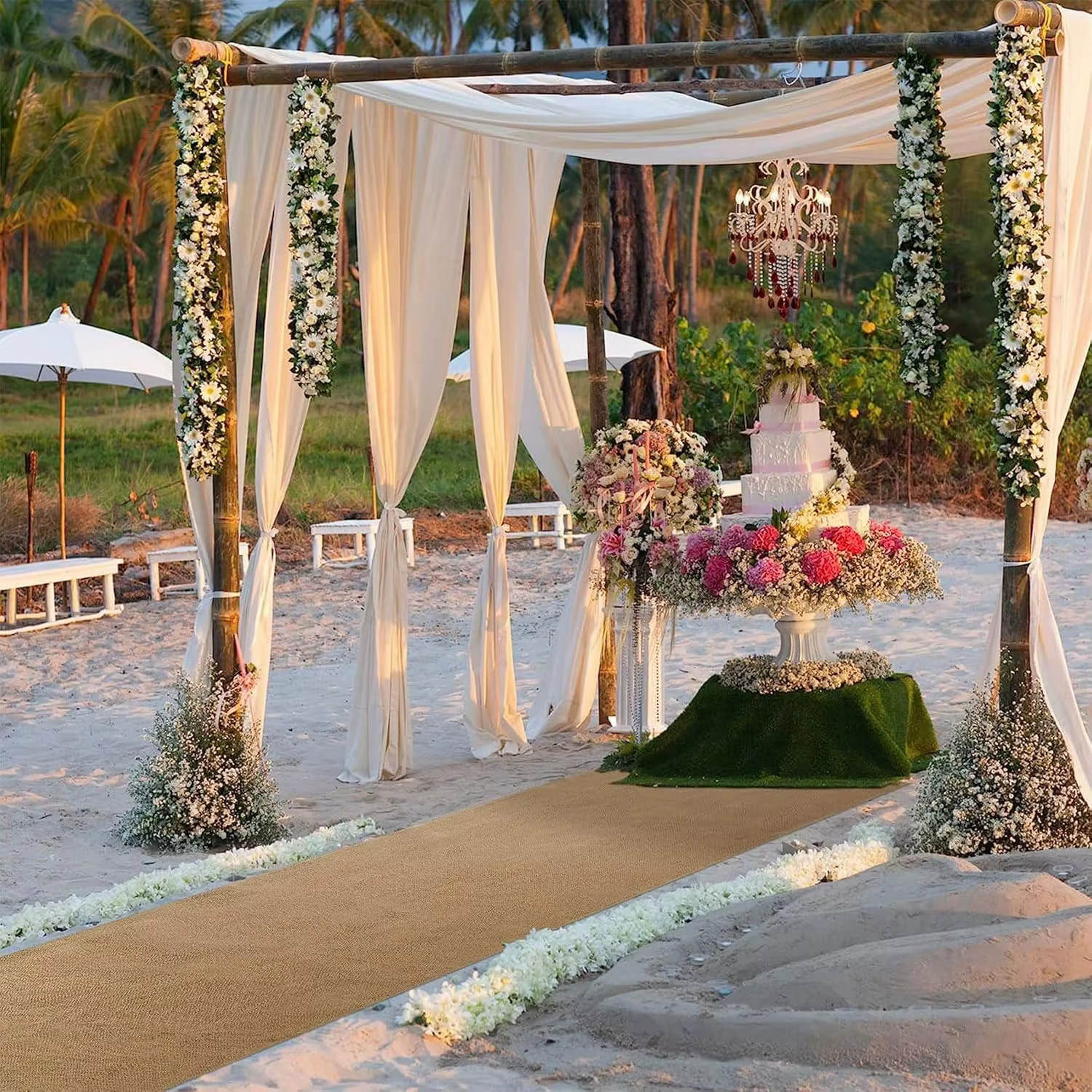 Coureurs d'allée de mariage en Jute avec bord à franges
