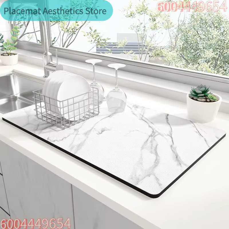 Tapis de séchage de cuisine à texture marbre