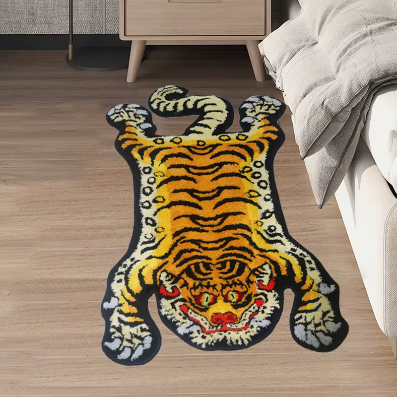 Tapis tigre 3D doux en forme d'animal