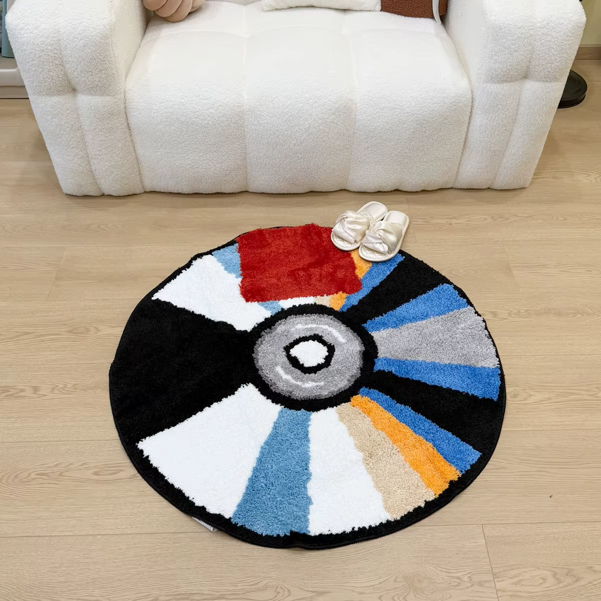 Tapis floqué touffeté rond vibrant en forme de CD