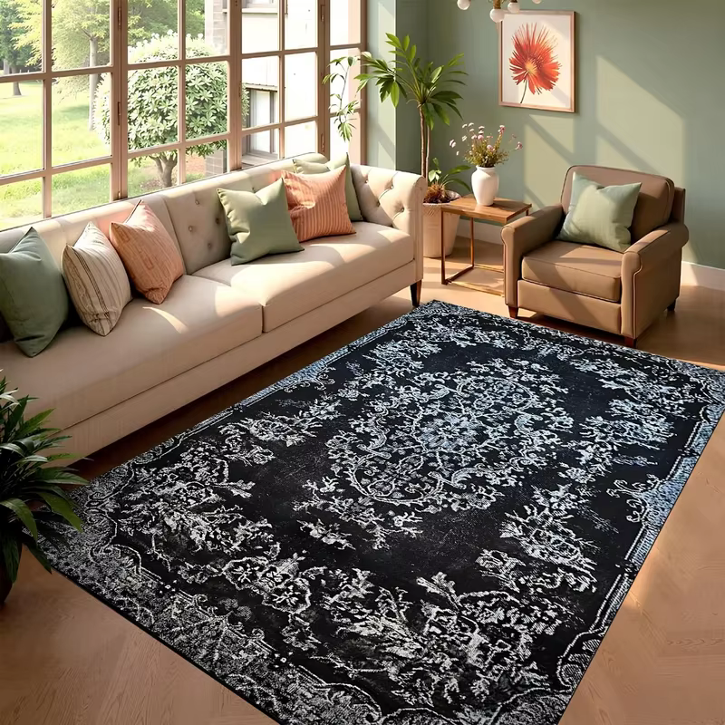 VIKAMA Tapis persan rouge antidérapant pour salon, chambre à coucher, décoration abstraite bohème