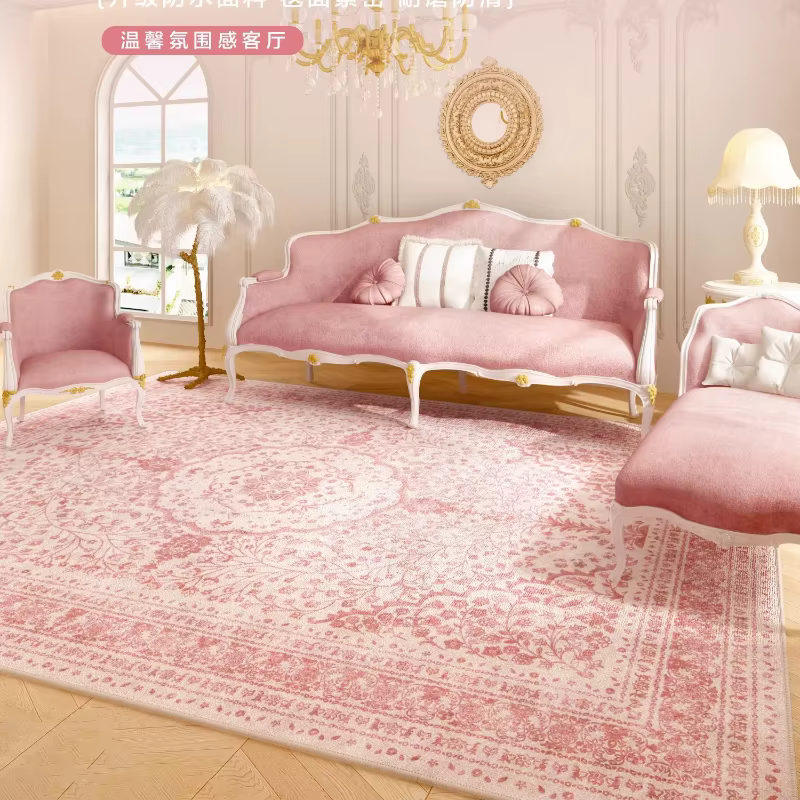 Tapis de salon rose léger de luxe haut de gamme
