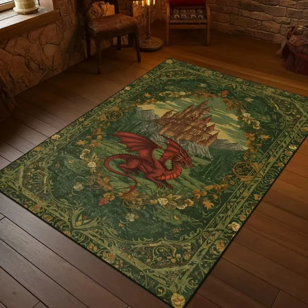 Tapis de chevalier épée et Dragon de couleur foncée rétro
