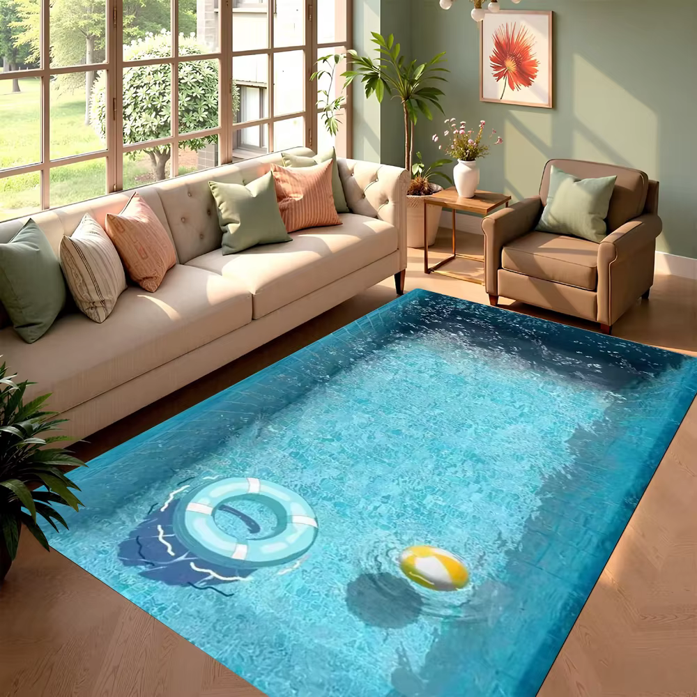 Tapis de salon 3D motif piscine d'été