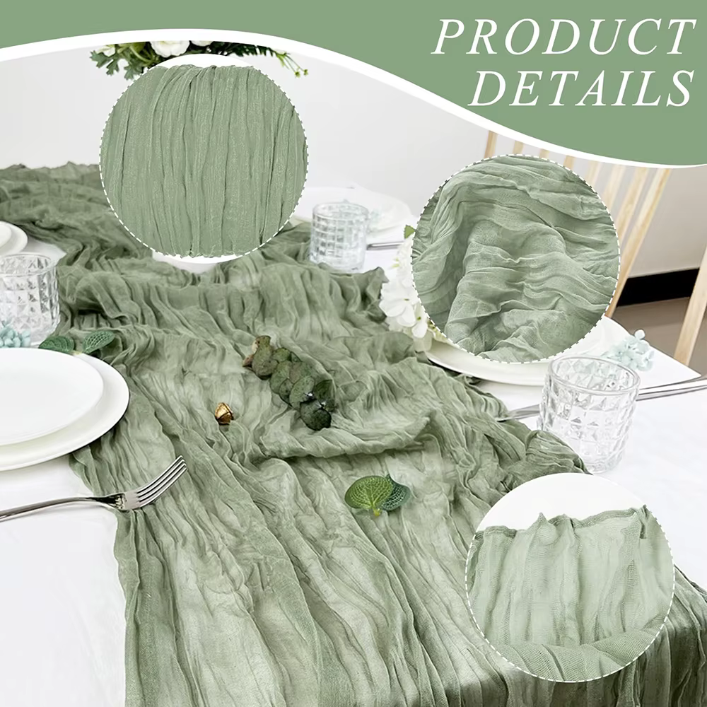 Chemin de Table vert sauge Boho rustique gaze tapis de Cheesecloth