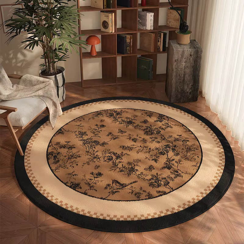Tapis rond classique à damier noir et marron, doux, antidérapant, pour salon, chambre à coucher, décoration intérieure, tapis de sol, design moderne