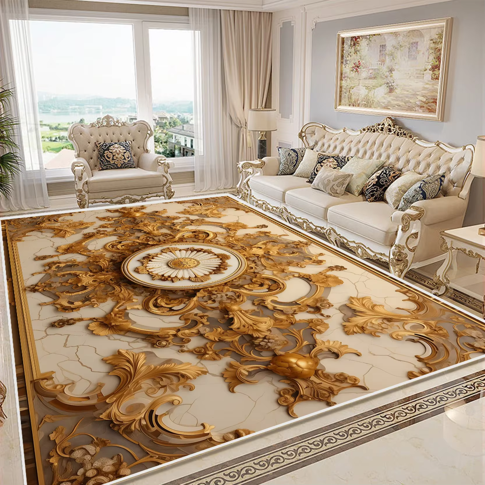 Tapis 3D à fleurs pour chambre à coucher