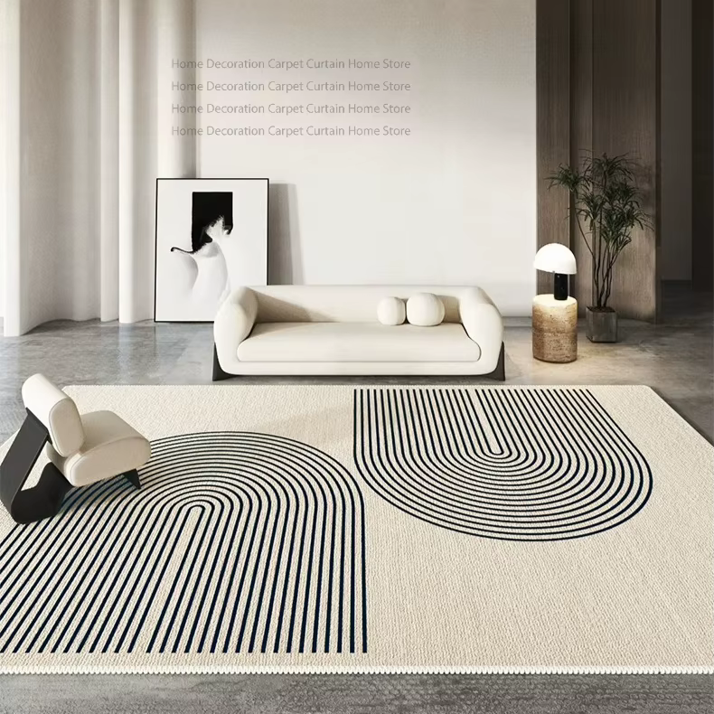 Tapis beige crème minimaliste moderne abstrait à lignes Wabi Sabi