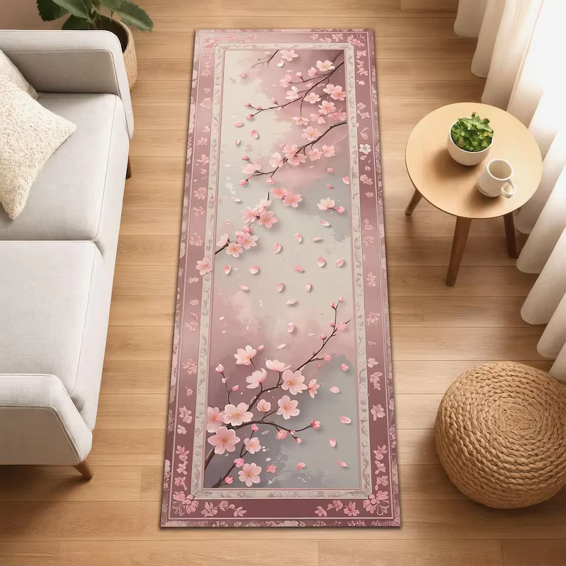Tapis de couloir à motif de fleurs de cerisier